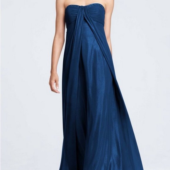 NWT $159 David's Bridal Lapis FogFoil Split Front A-Line Dress Beading Size 16 - Picture 13 of 13